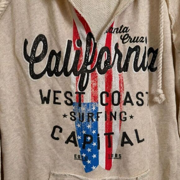 TechStyles Cream Ivory Boho Santa Cruz California Hoodie Sweater L NWT - Picture 3 of 6